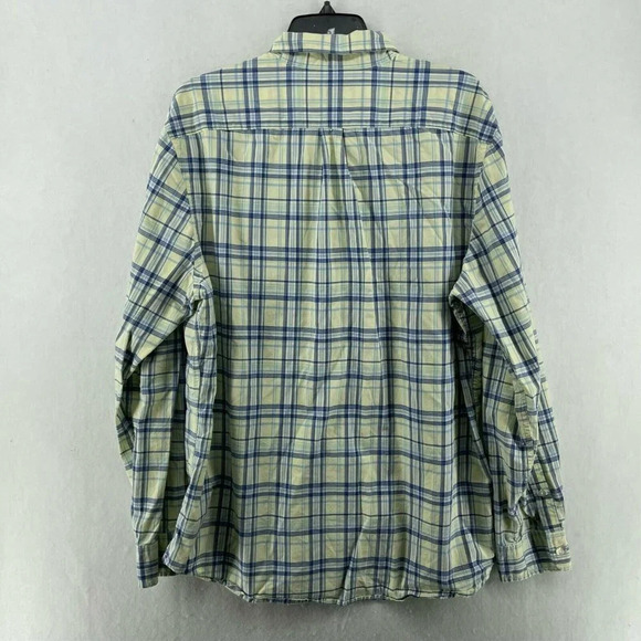 Gap Button-Down Shirt Men Sz XL Yellow Blue Slim Fit Plaid Collared Patch Pocket - Picture 2 of 11